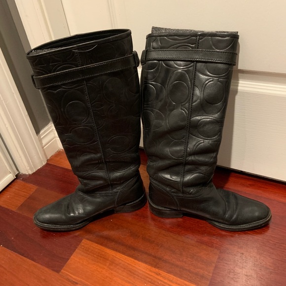 Coach Black logo embossed riding style leather boots - Picture 3 of 4